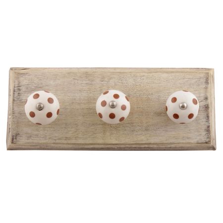 Brown Dotted Ceramic Floral Wooden Hooks